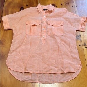 J CREW x Baird McNutt 00 Peach Henley Irish Linen Blouse Top SS